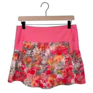 Vogo Athletica Pleated Pull On Skort Size Medium Persimmon Coral Orange Floral